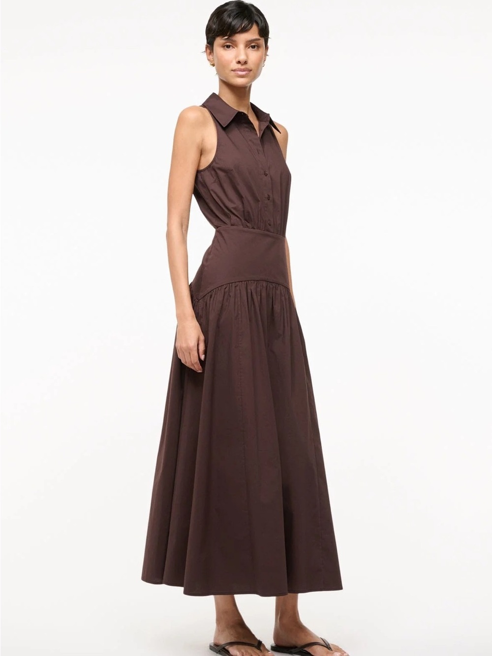NWT STAUD Brown Sleeveless Collared Romy Maxi Dress